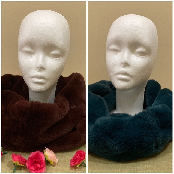 2 for 1! Lane Bryant Faux Fur Infinity Scarves, Burgundy and Teal (NWT) - Picture 2 of 13